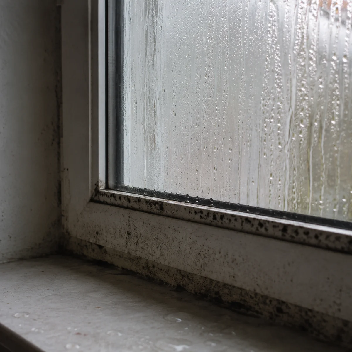 Morning condensation feeding mold on a cold window