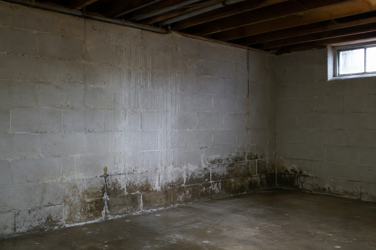 Mold on a basement wall